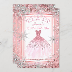 Pink Silver Winter Wonderland Quinceanera Party 2 Kaart