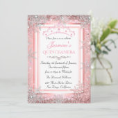 Pink Silver Winter Wonderland Quinceanera Party Kaart (Staand voorkant)