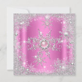 Pink Silver Winter Wonderland Snowflakes Party Kaart (Achterkant)