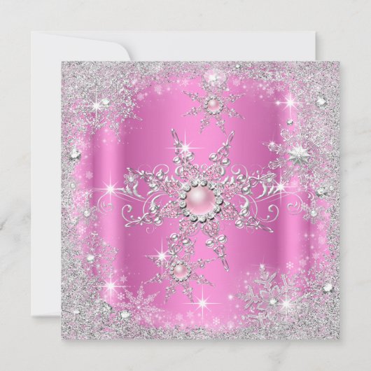 Pink Silver Winter Wonderland Snowflakes Party Kaart (Achterkant)