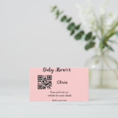 Pink simple baby shower q r code add name text thr visitekaartje (Staand voorkant)