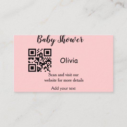 Pink simple baby shower q r code add name text thr visitekaartje (Achterkant)