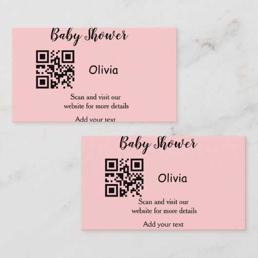 Pink simple baby shower q r code add name text thr visitekaartje (Voorkant / Achterkant)