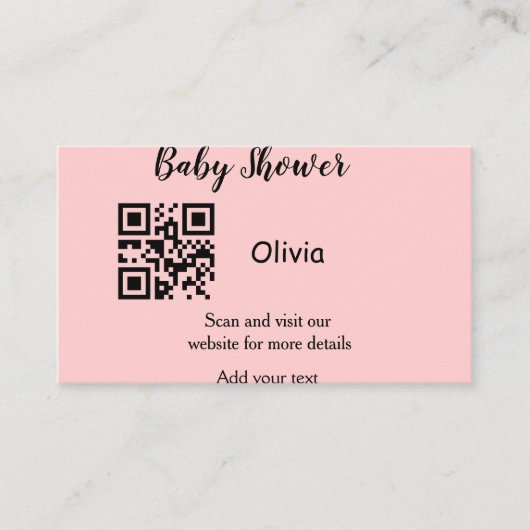 Pink simple baby shower q r code add name text thr visitekaartje (Voorkant)