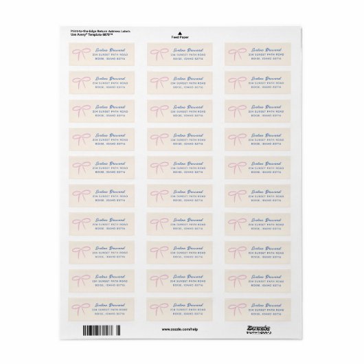Pink Simple Bow Return Address Label (Full Sheet)