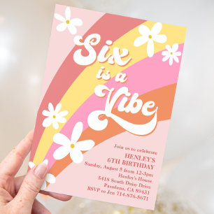 Pink Six is een Vibe Retro Daisies Rainbow Birthda Kaart