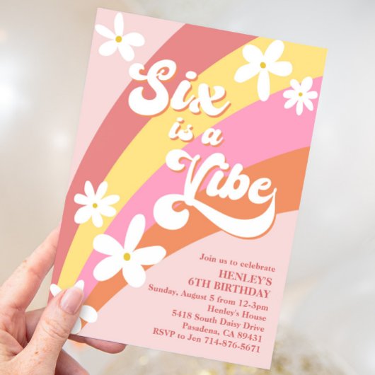 Pink Six is een Vibe Retro Daisies Rainbow Birthda Kaart