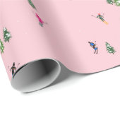 Pink Skiers Ski openingsfeestdag kerstavond Cadeaupapier (Rol Hoek)