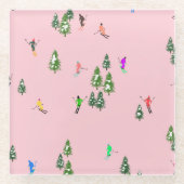 Pink Skiers Ski openingsfeestdag kerstavond Glazen Onderzetter (Voorkant)