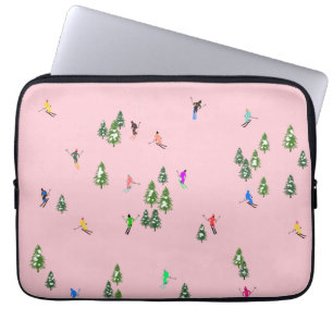 Pink Skiers Ski openingsfeestdag kerstavond Laptop Sleeve