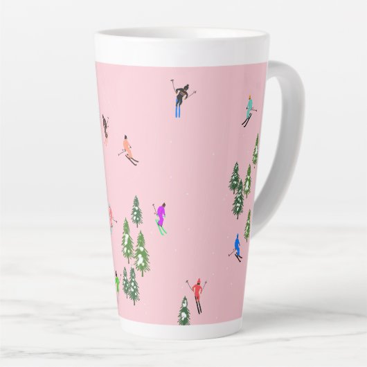Pink Skiers Ski openingsfeestdag kerstavond Latte Mok (Rechterhoek)