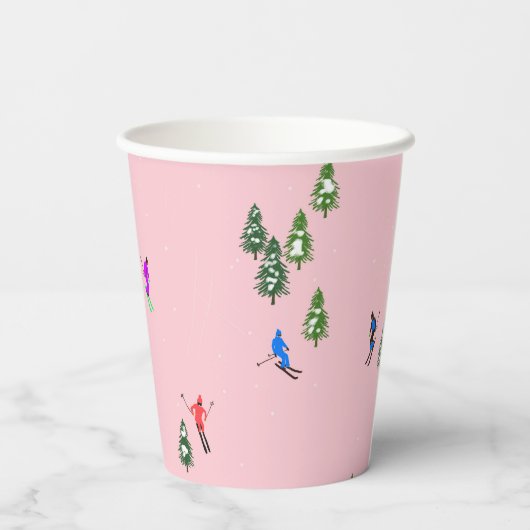 Pink Skiers Ski openingsfeestdag kerstavond Papieren Bekers (Achterkant)