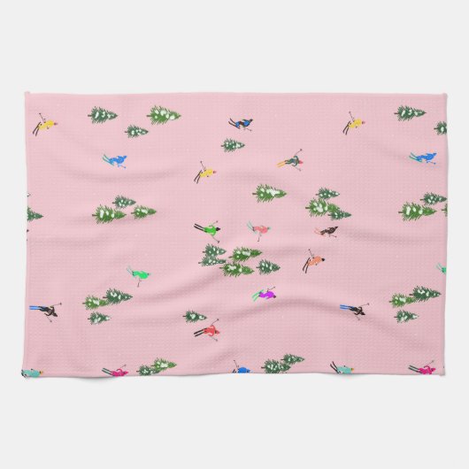 Pink Skiers Ski openingsfeestdag kerstavond Theedoek (Horizontaal)