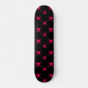 Pink skull and crossbones on black persoonlijk skateboard