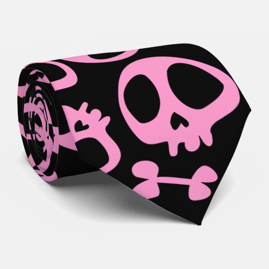 Pink Skull Cravate Stropdas (Opgerold)