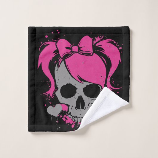 Pink Skull Girl – Dark Cute Style Washandje (Wasdoekje)