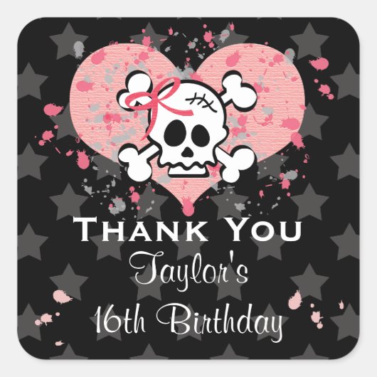 PInk Skull Party Favor Stickers (Voorkant)