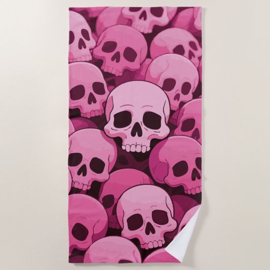 Pink Skull Pattern – Bold Pop Gothic Art Strandlaken (Voorkant)