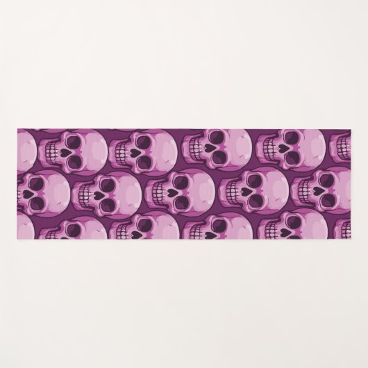 Pink Skull Pattern – Bold Repeating Design Yogamat (Voorkant (horizontaal))