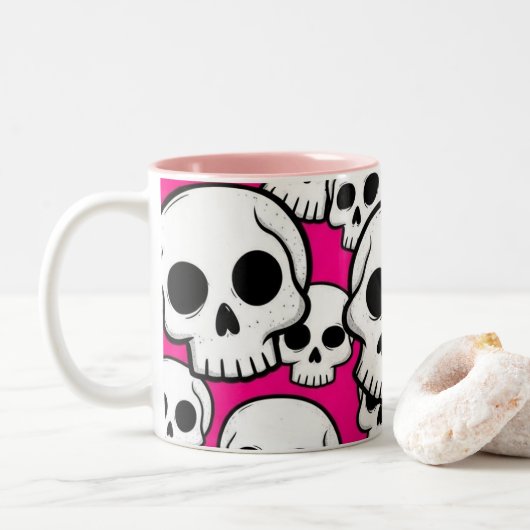 Pink Skull Pattern Coffee Mug Tweekleurige Koffiemok (Met donut)