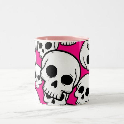 Pink Skull Pattern Coffee Mug Tweekleurige Koffiemok (Center)