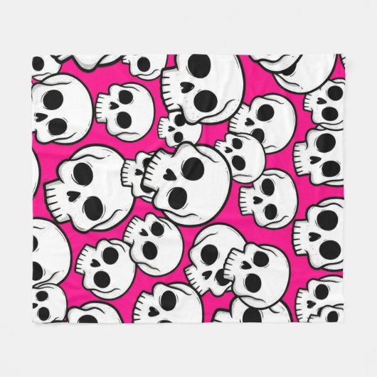 Pink Skull Pattern Fleece Blanket Deken (Voorkant (Horizontaal))