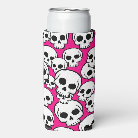 Pink Skull Pattern Foam Can/Bottle Cooler (Seltzer Voorkant)