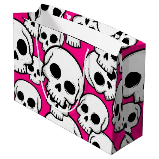 Pink Skull Pattern Gift Bag Groot Cadeauzakje (Achterkant Gekanteld)
