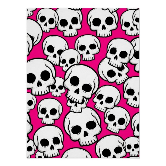 Pink Skull Pattern Glossy Poster (Voorkant)