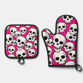 Pink Skull Pattern Ovenwant & Pannenlap Set