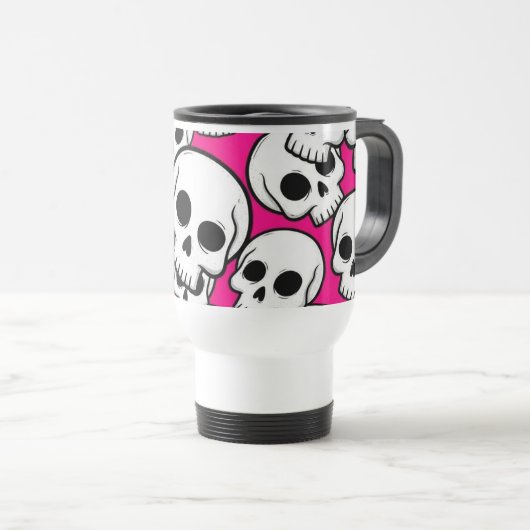 Pink Skull Pattern Travel/Commuter Mug Reisbeker (Voorkant rechts)