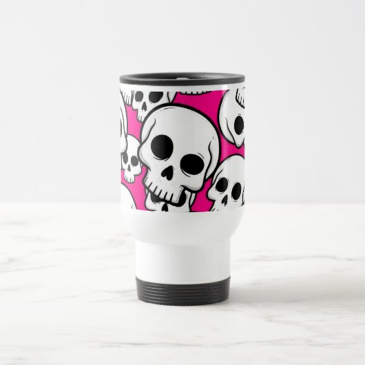 Pink Skull Pattern Travel/Commuter Mug Reisbeker (Center)