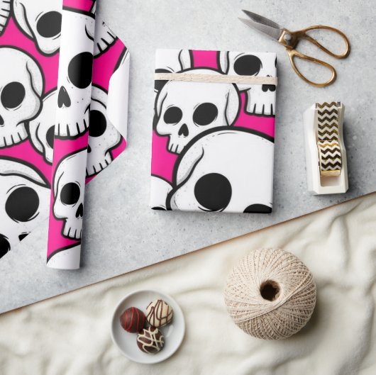 Pink Skull Pattern Wrapping Paper Cadeaupapier (Crafts)
