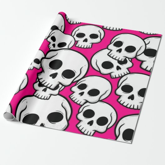 Pink Skull Pattern Wrapping Paper Cadeaupapier (Uitgerold)