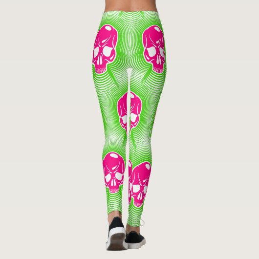 Pink Skull Trippy Line Pattern Leggings (Achterkant)