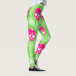 Pink Skull Trippy Line Pattern Leggings