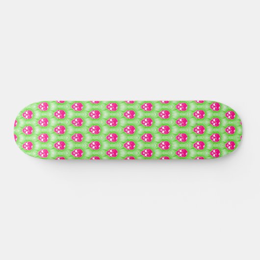 Pink Skull Trippy Line Pattern Persoonlijk Skateboard (Horizontaal)