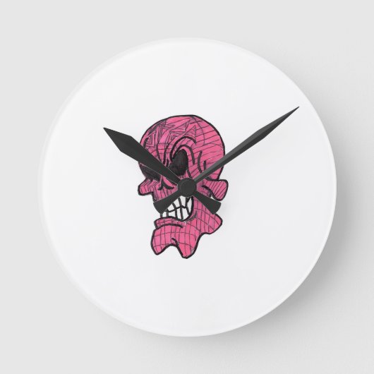 Pink Skull Wall Clock Ronde Klok (Voorkant)