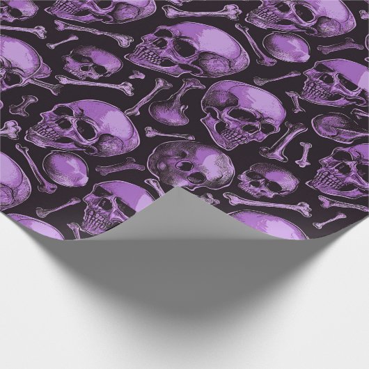 Pink Skulls Black Halloween Cadeaupapier (Hoek)