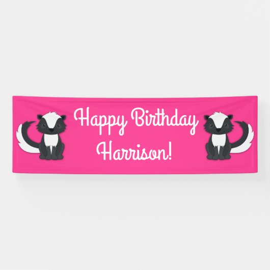 Pink Skunk verjaardagsfeestje Spandoek (Horizontaal)