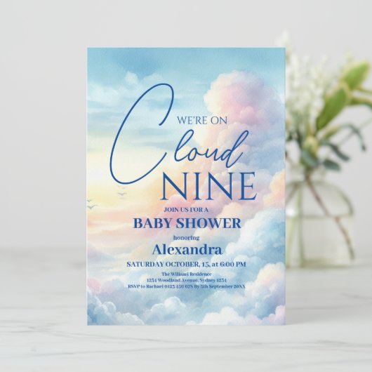 Pink Sky Cloud Nine Waterverf Baby shower Kaart (Staand voorkant)
