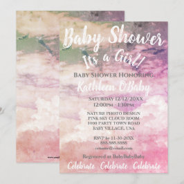 PINK SKY CLOUDS FOTO BABY GIRL SHOWER INVITATION KAART