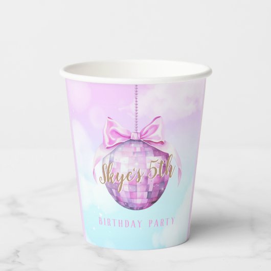 Pink Sky Discoball Meisje Verjaardag Ballon Papieren Bekers (Achterkant)