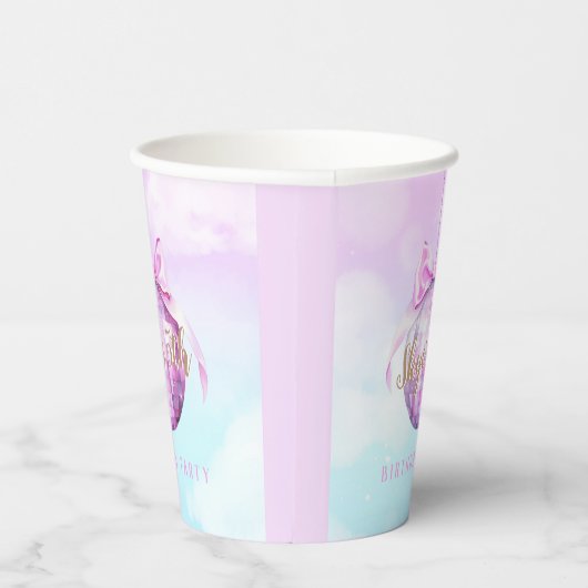 Pink Sky Discoball Meisje Verjaardag Ballon Papieren Bekers (Rechts)