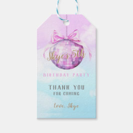 Pink Sky Discoball Meisje Verjaardag Uitnodiging Cadeaulabel