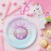 Pink Sky Discoball Meisje Verjaardag Uitnodiging Papieren Bordje (Feest)