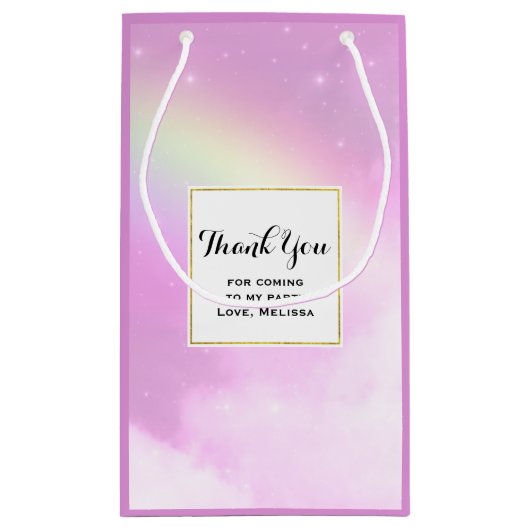 Pink Sky Fluffy Clouds en Rainbow Party Dank u Klein Cadeauzakje (Achterkant)