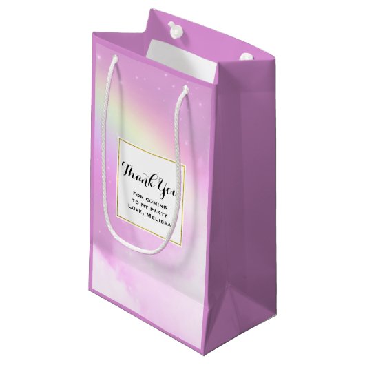 Pink Sky Fluffy Clouds en Rainbow Party Dank u Klein Cadeauzakje (Voorkant Gekanteld)