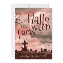 Pink Sky Halloween Graveyard Uitnodiging