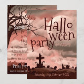 Pink Sky Halloween Graveyard Uitnodiging (Voorkant / Achterkant)